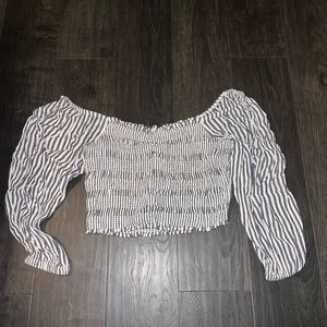 American eagle blue&white striped long sleeve wide shoulder/off the shoulder top